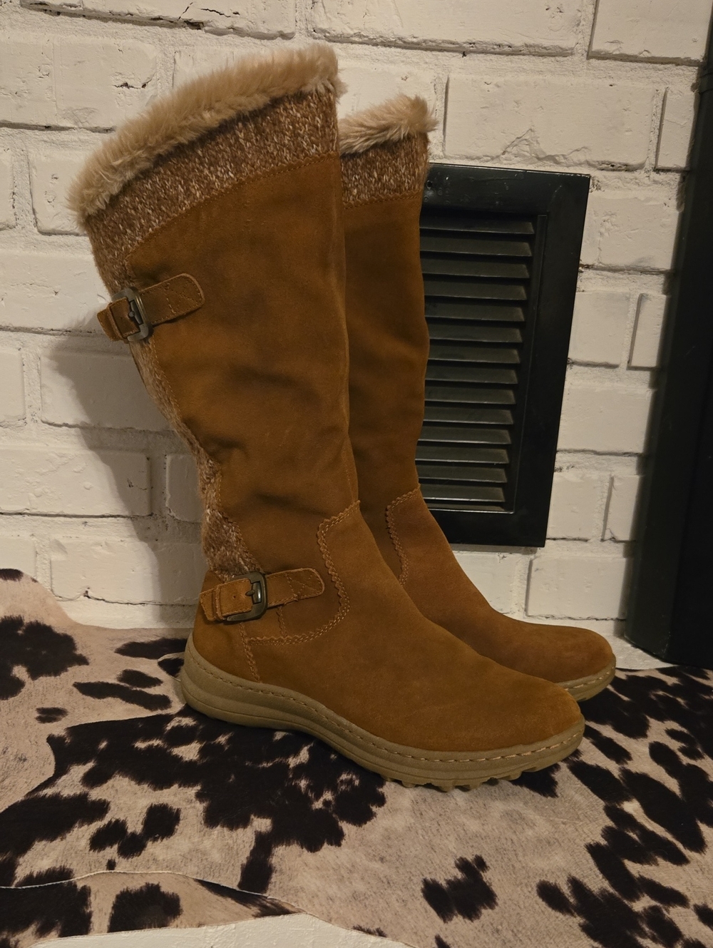 Baretraps Adalia Tall Winter Boot Wiskey Brown Suede Faux Fur Size 10 Womens